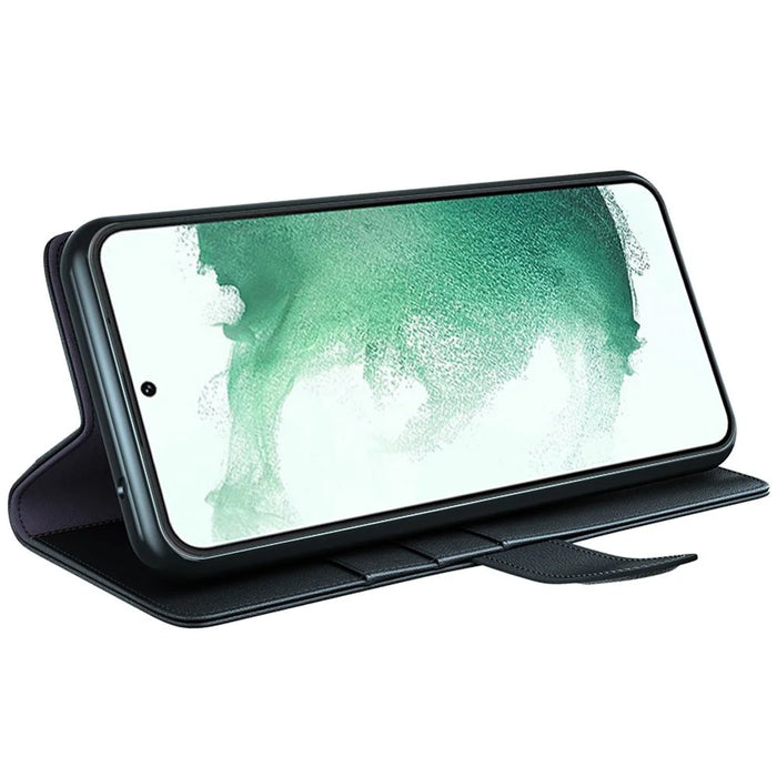 For Samsung Galaxy S23 Case Genuine Split Leather Phone Cover with Wallet Stand - Black - 3