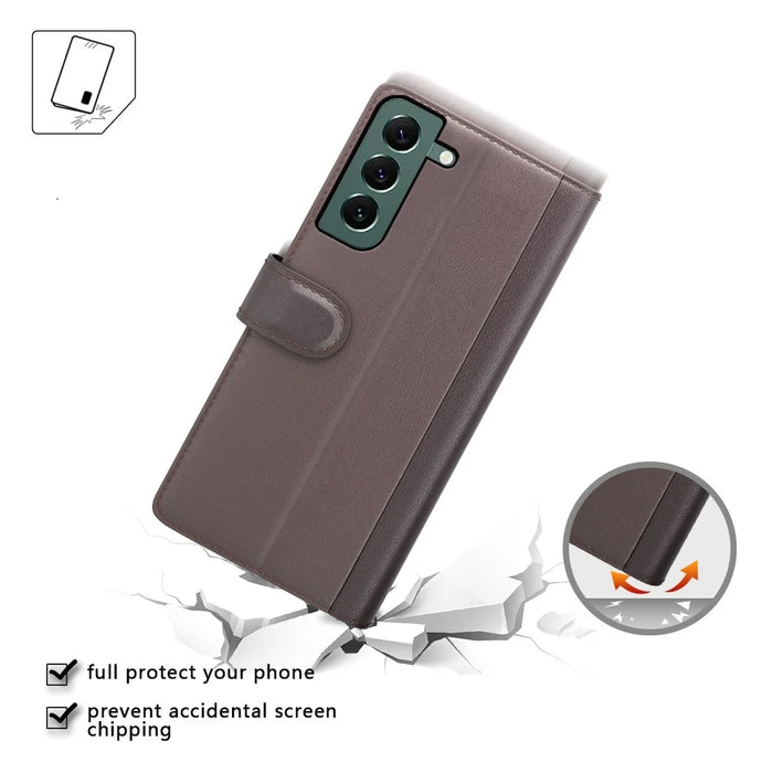 For Samsung Galaxy S23 Case Genuine Split Leather Phone Cover with Wallet Stand - Black - 4