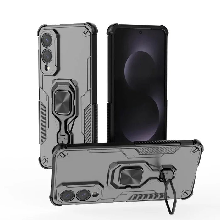 WANLONFENG For Samsung Galaxy S25 Edge Phone Case  PC TPU Back Cover Kickstand with Tempered Glass - Black - 2