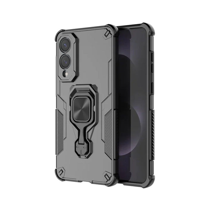 WANLONFENG For Samsung Galaxy S25 Edge Phone Case  PC TPU Back Cover Kickstand with Tempered Glass - Black - 3
