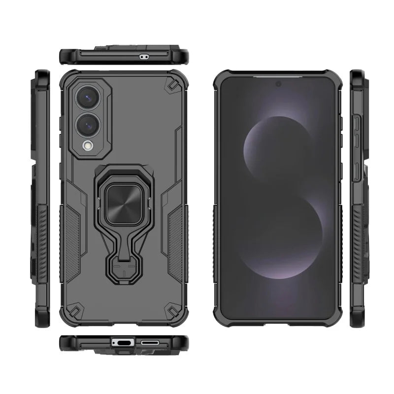 WANLONFENG For Samsung Galaxy S25 Edge Phone Case  PC TPU Back Cover Kickstand with Tempered Glass - Black - 4