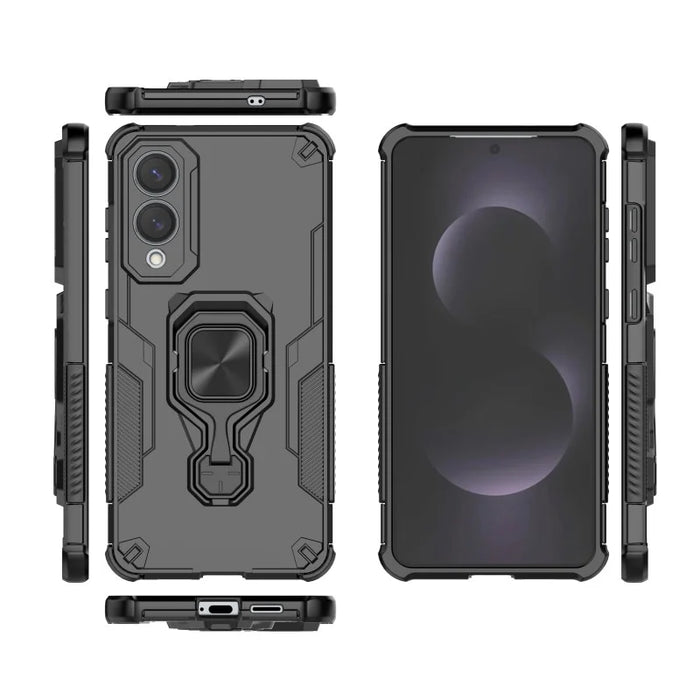 WANLONFENG For Samsung Galaxy S25 Edge Phone Case  PC TPU Back Cover Kickstand with Tempered Glass - Black - 4