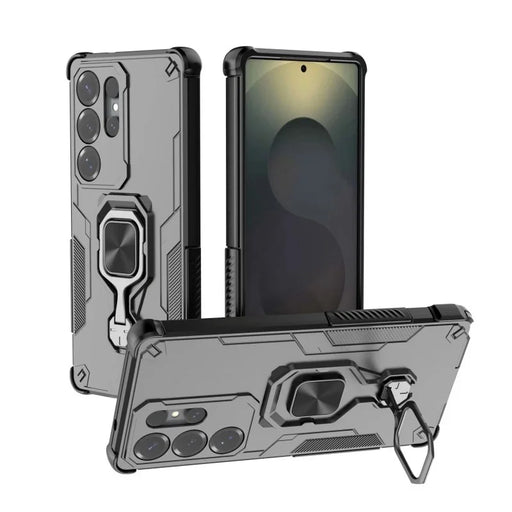 WANLONFENG For Samsung Galaxy S24 Ultra Phone Case  PC TPU Back Cover Kickstand with Tempered Glass - Black - 2