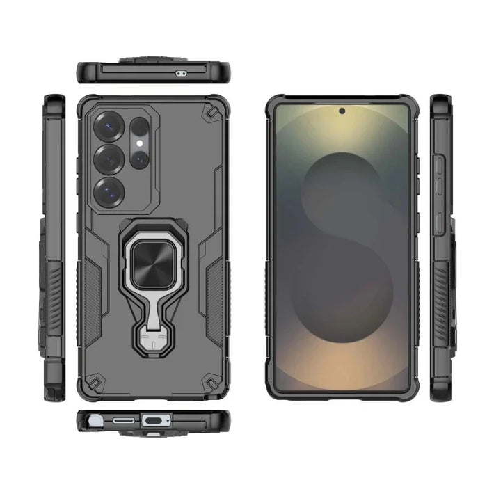WANLONFENG For Samsung Galaxy S24 Ultra Phone Case  PC TPU Back Cover Kickstand with Tempered Glass - Black - 3