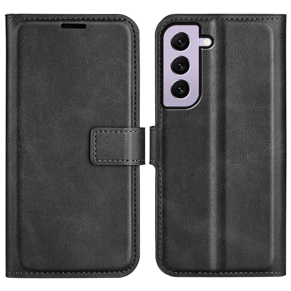 For Samsung Galaxy S23 Calf Texture PU Leather Folio Flip Case Square Magnetic Clasp Phone Stand Wallet Cover - Black - 1