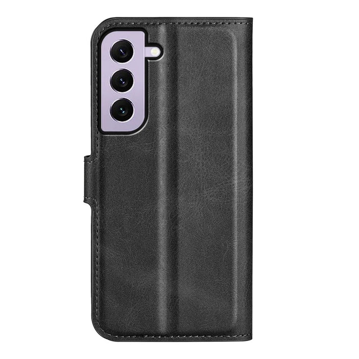 For Samsung Galaxy S23 Calf Texture PU Leather Folio Flip Case Square Magnetic Clasp Phone Stand Wallet Cover - Black - 6