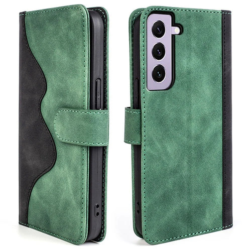 For Samsung Galaxy S23 Shockproof PU Leather Case Color Splicing Folio Flip Stand Wallet Protective Phone Cover - Green - 1