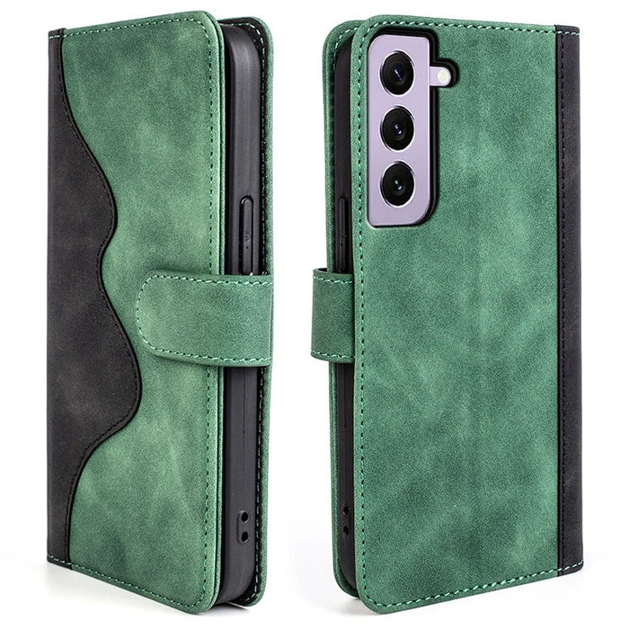 For Samsung Galaxy S23 Shockproof PU Leather Case Color Splicing Folio Flip Stand Wallet Protective Phone Cover - Green - 1
