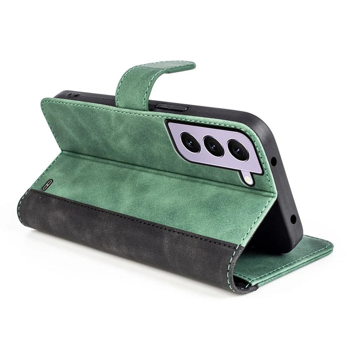 For Samsung Galaxy S23 Shockproof PU Leather Case Color Splicing Folio Flip Stand Wallet Protective Phone Cover - Green - 3