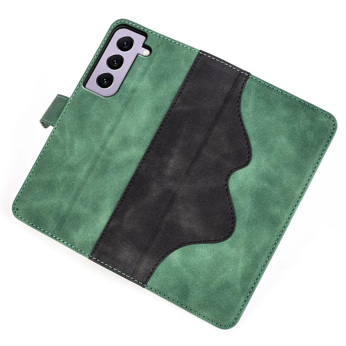 For Samsung Galaxy S23 Shockproof PU Leather Case Color Splicing Folio Flip Stand Wallet Protective Phone Cover - Green - 4
