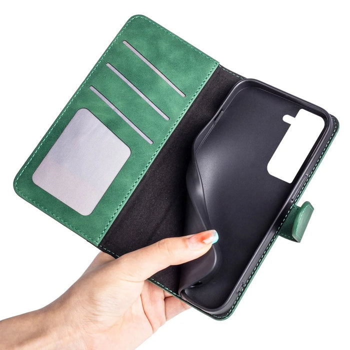 For Samsung Galaxy S23 Shockproof PU Leather Case Color Splicing Folio Flip Stand Wallet Protective Phone Cover - Green - 5