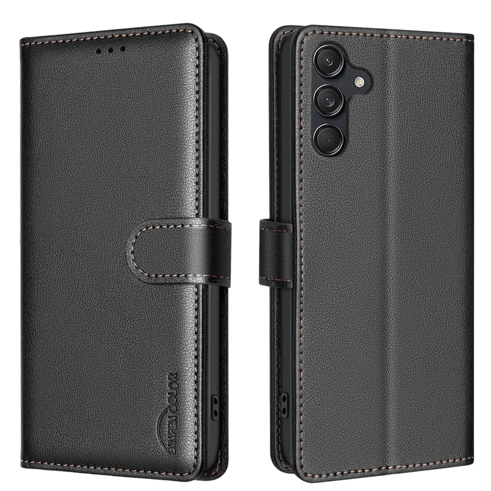 BINFEN COLOR For Samsung Galaxy M36 5G Leather Case  BF32 Wallet RFID Blocking Phone Cover - Black - 1