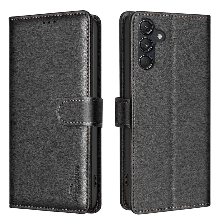 BINFEN COLOR For Samsung Galaxy M36 5G Leather Case  BF32 Wallet RFID Blocking Phone Cover - Black - 1