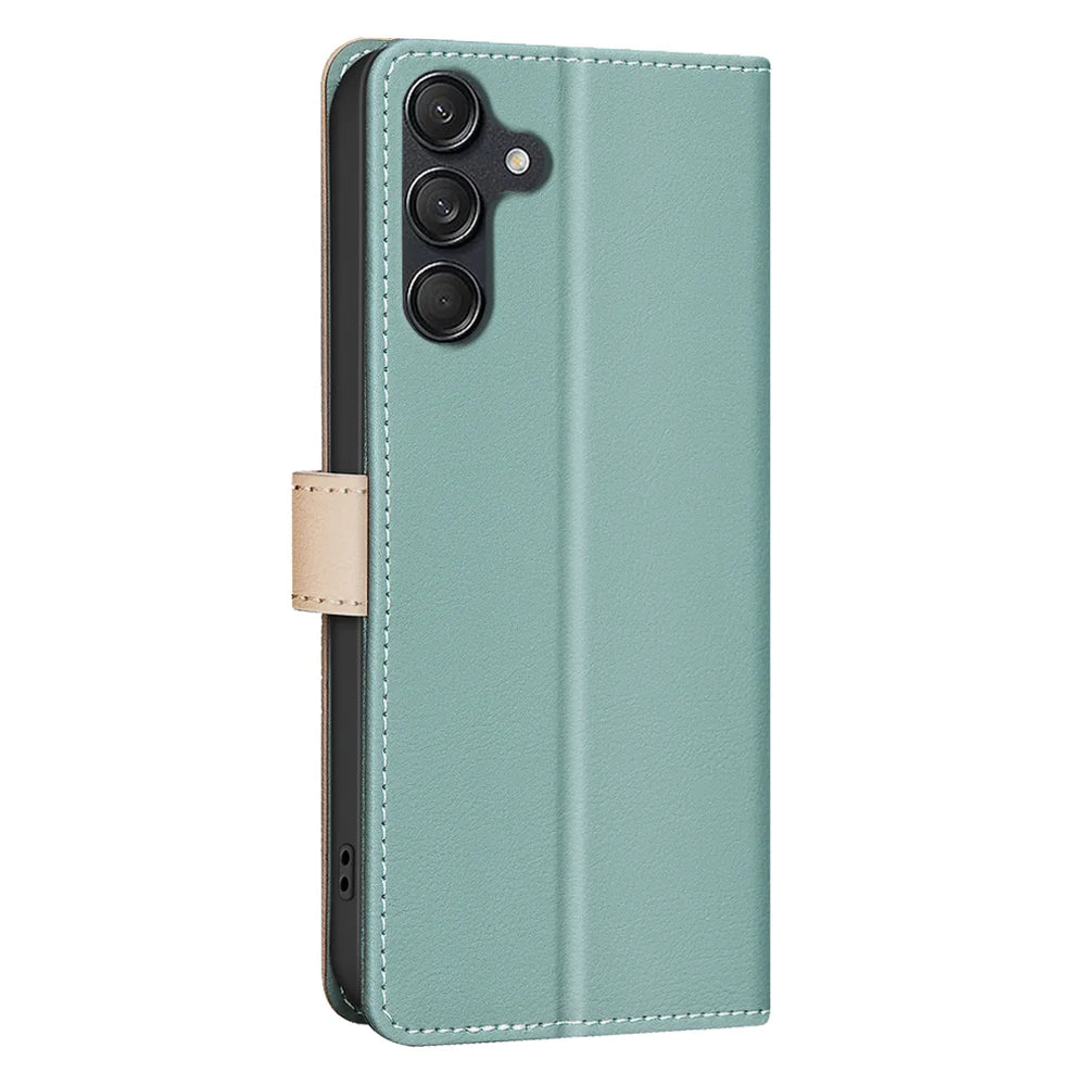 BINFEN COLOR For Samsung Galaxy M36 5G Leather Case  Splicing Color RFID Blocking Wallet Stand Phone Cover - Green - 3