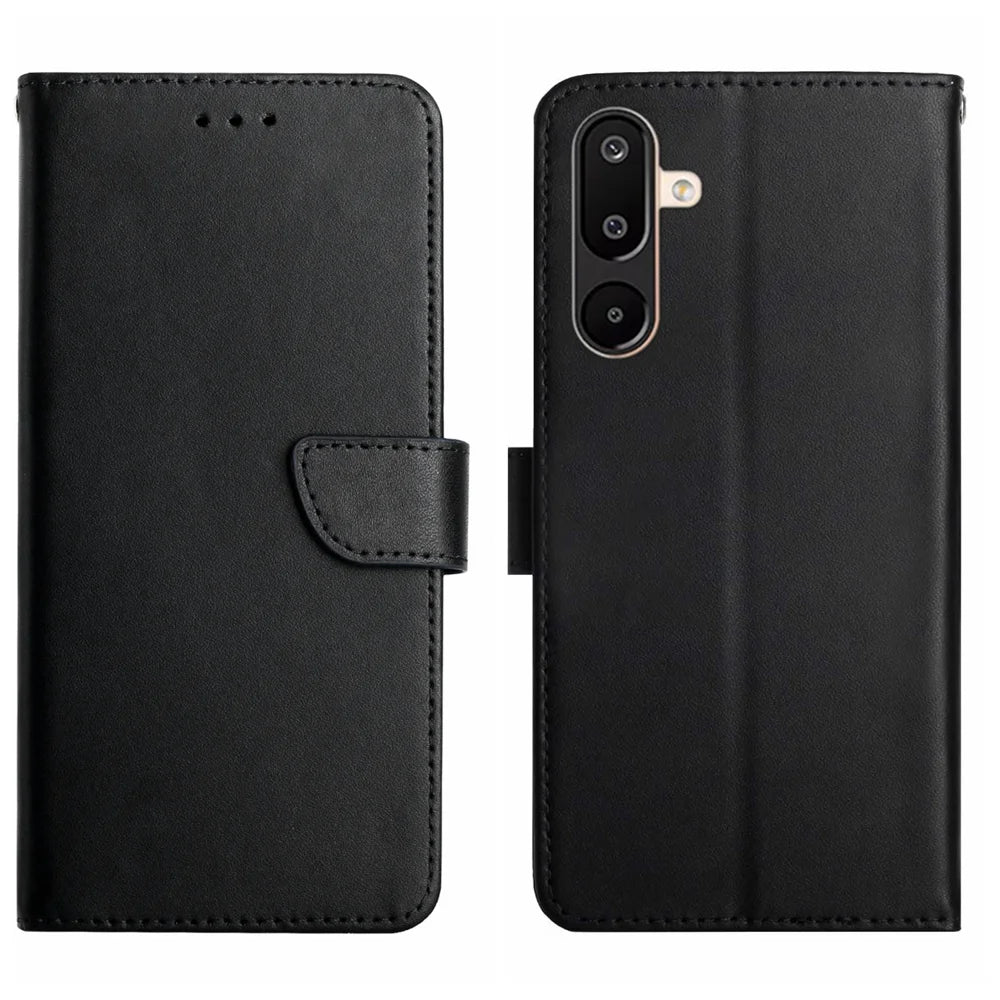For Samsung Galaxy M36 5G Case Genuine Cow Leather Phone Cover Nappa Texture - Black - 1