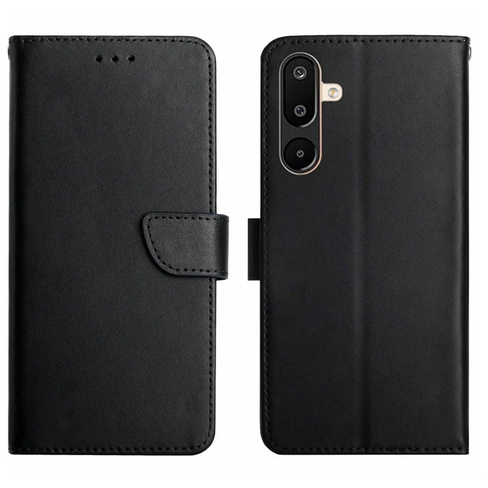 For Samsung Galaxy M36 5G Case Genuine Cow Leather Phone Cover Nappa Texture - Black - 1