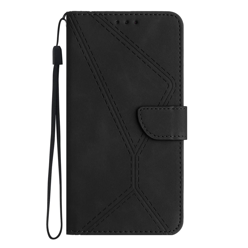 For Samsung Galaxy M36 5G Case Skin Touch Lines Imprinted PU Leather Flip Phone Cover - Black - 2