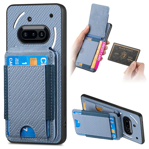 For Nothing Phone (3a) Case with Card Holder Kickstand Leather Back Cover - Blue - 1