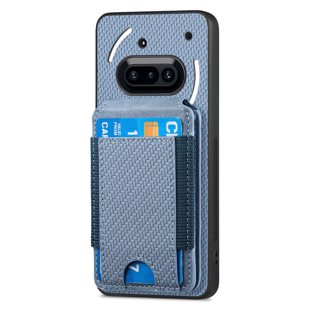 For Nothing Phone (3a) Case with Card Holder Kickstand Leather Back Cover - Blue - 2