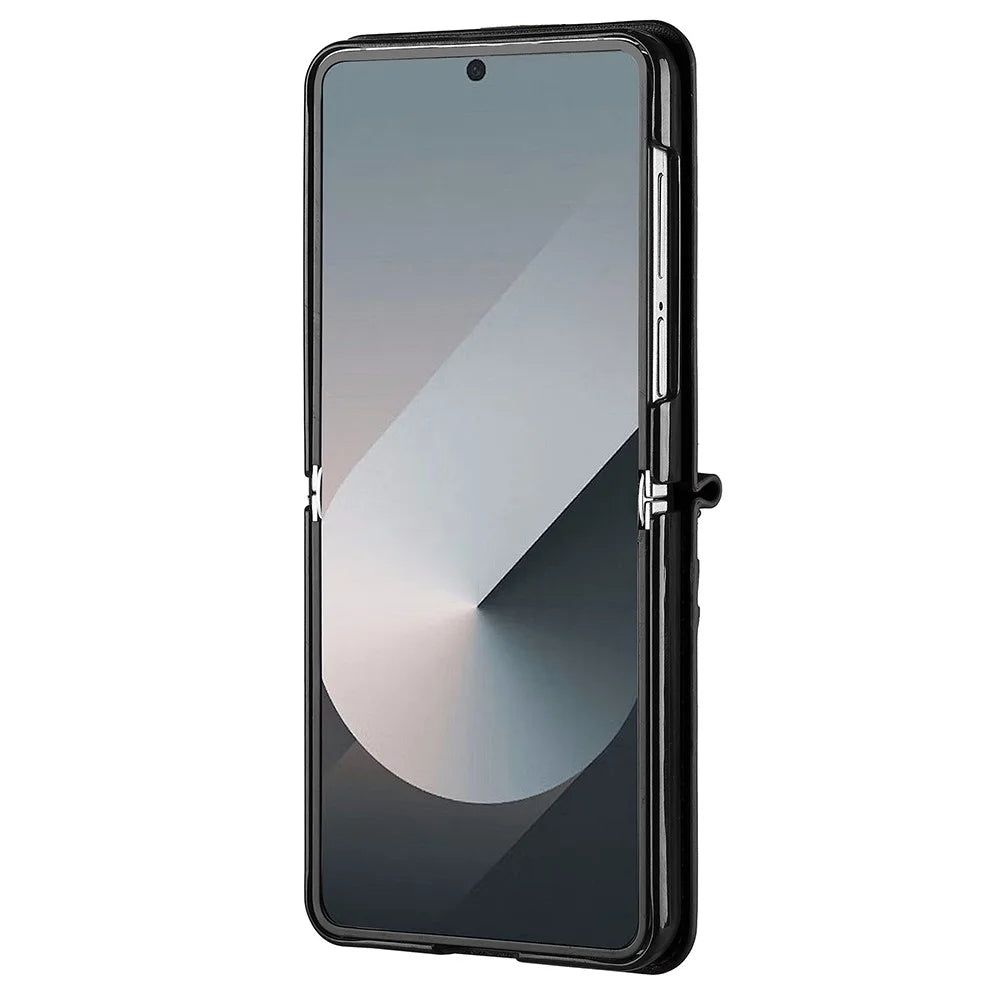 LC.IMEEKE L1 Series For Samsung Galaxy Z Flip7 5G Case Card Holder Leather Phone Cover with Shoulder Strap / Wrist Strap - Black - 3