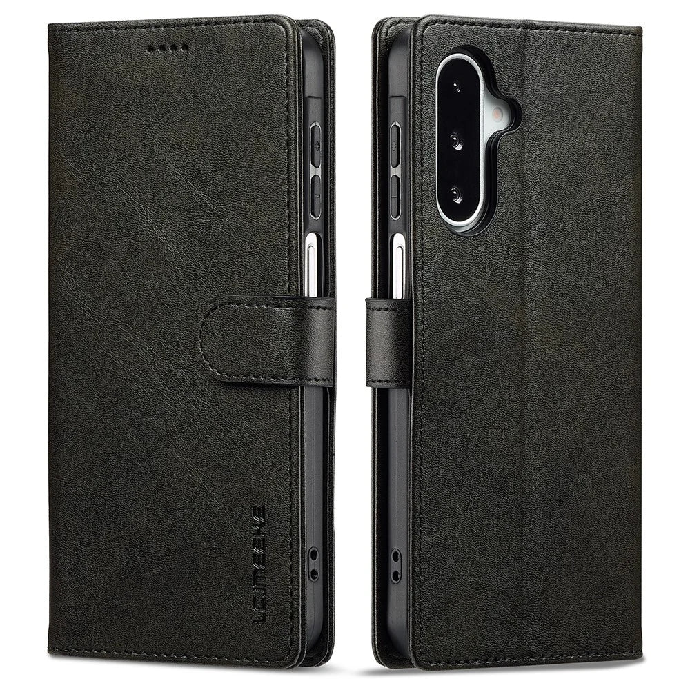 LC.IMEEKE For Samsung Galaxy A17 5G / A17 4G Case Calf Texture PU Leather Stand Wallet Phone Cover - Black - 1