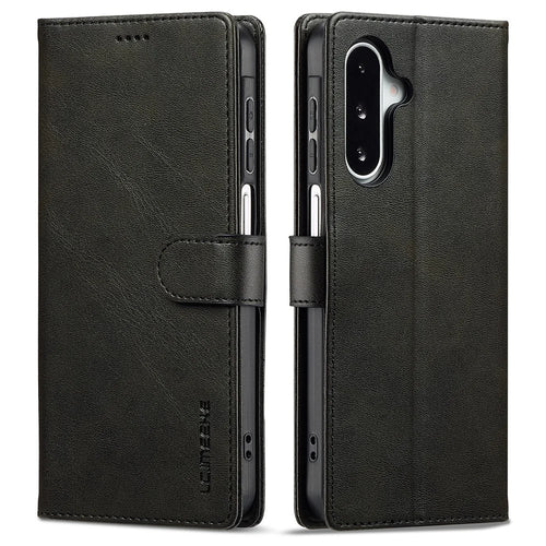 LC.IMEEKE For Samsung Galaxy A17 5G / A17 4G Case Calf Texture PU Leather Stand Wallet Phone Cover - Black - 1