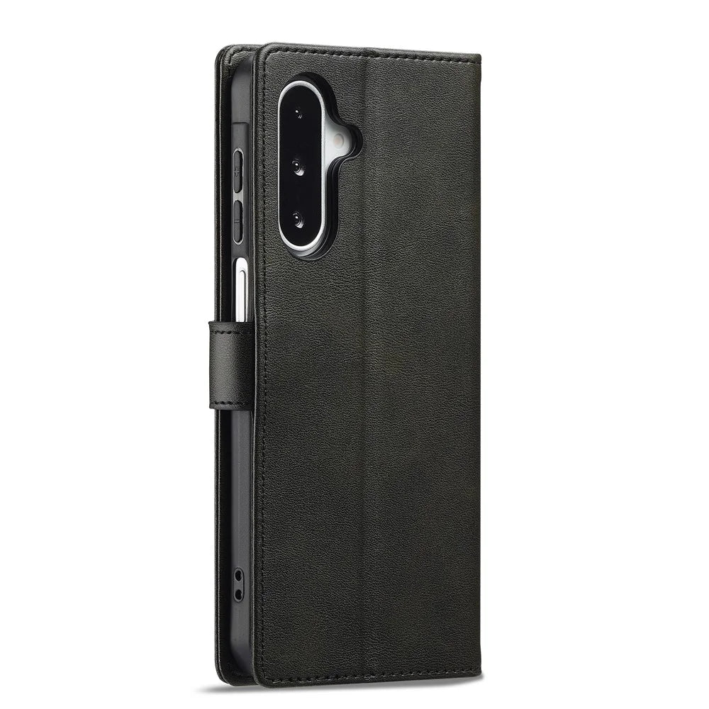 LC.IMEEKE For Samsung Galaxy A17 5G / A17 4G Case Calf Texture PU Leather Stand Wallet Phone Cover - Black - 7