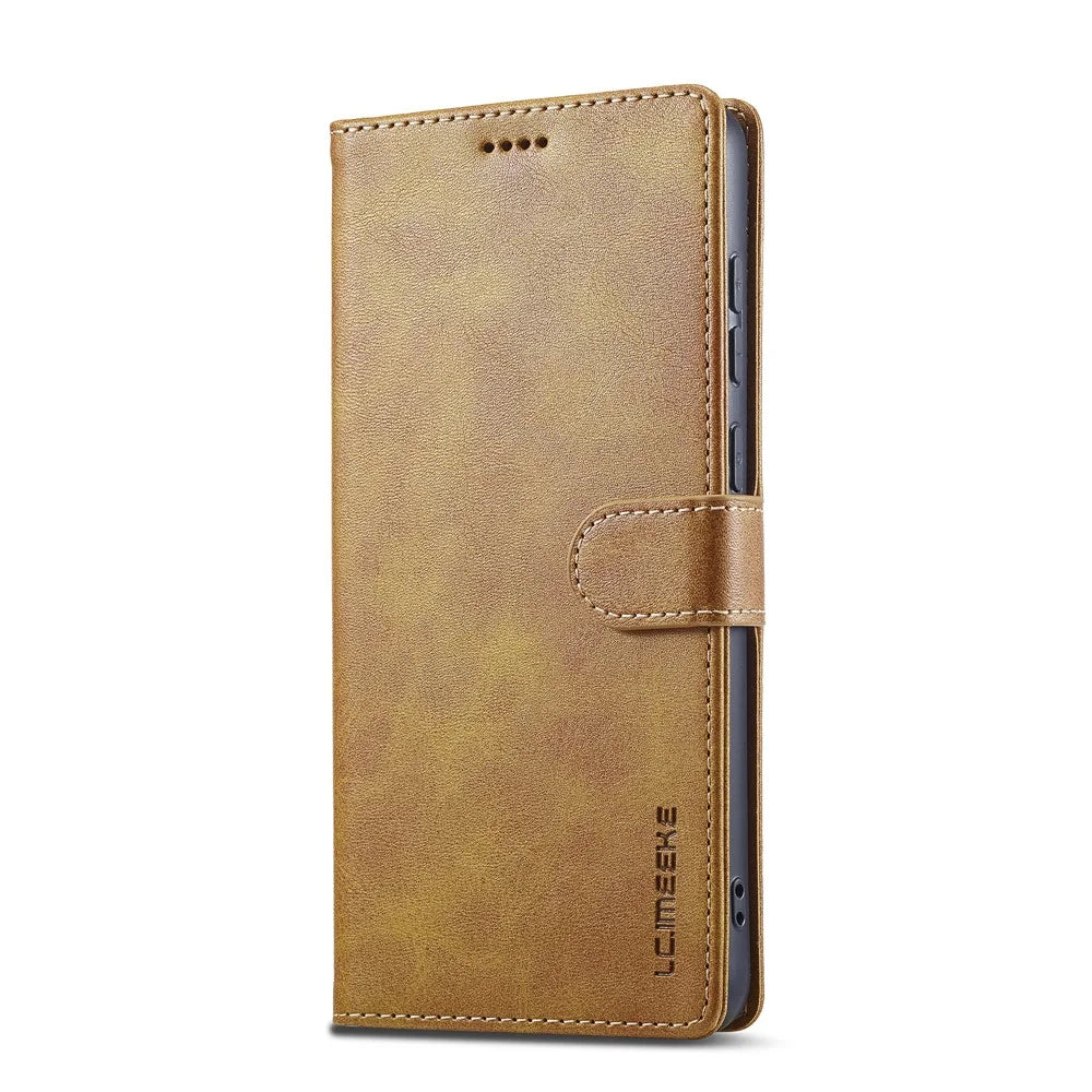 LC.IMEEKE For Samsung Galaxy A07 4G Case Calf Texture PU Leather Stand Wallet Phone Cover - Yellow - 7