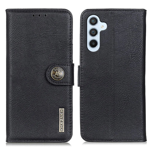 KHAZNEH For Samsung Galaxy S25 FE Wallet Case Cowhide Texture Leather Flip Phone Cover - Black - 1