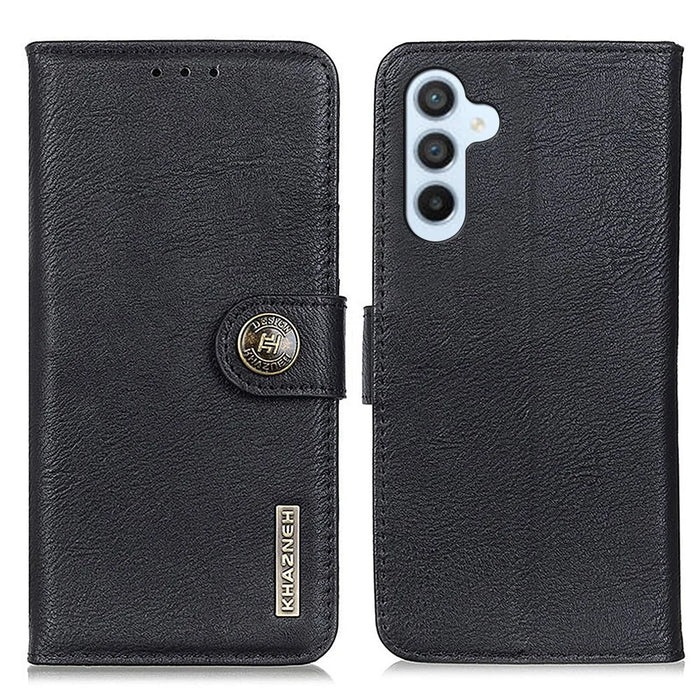 KHAZNEH For Samsung Galaxy S25 FE Wallet Case Cowhide Texture Leather Flip Phone Cover - Black - 1