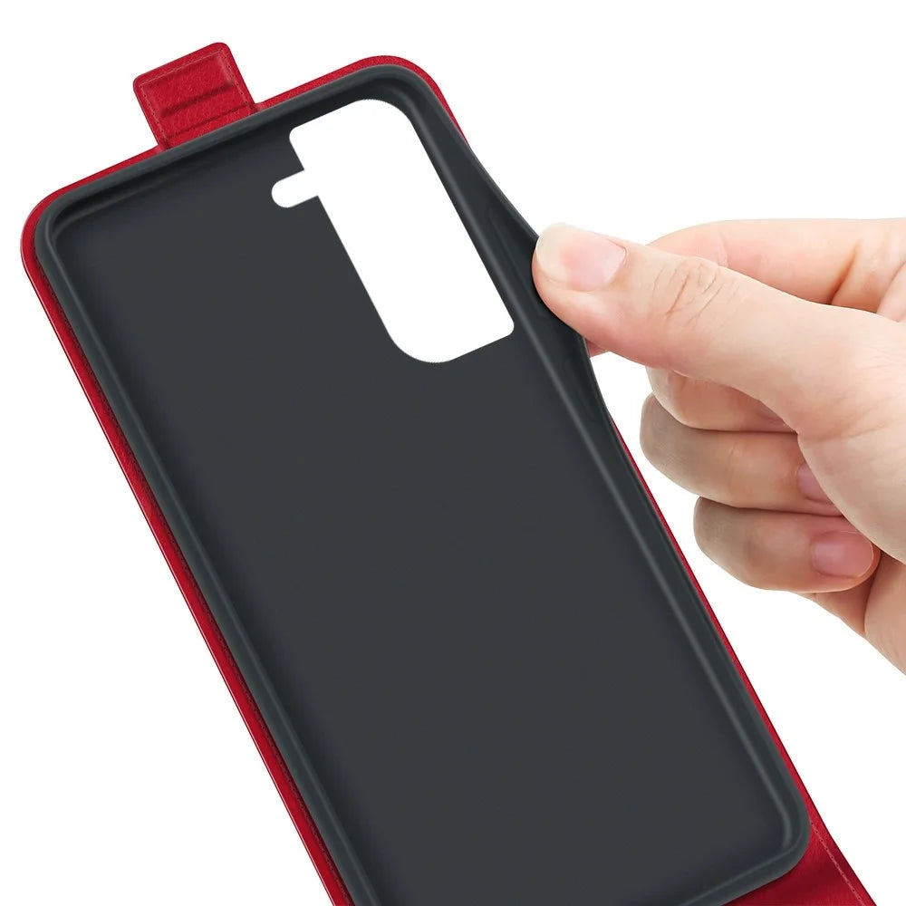 For Samsung Galaxy S23 Vertical Flip Phone Anti-drop Case Crazy Horse Texture Card Holder Leather Protective Cover - Red - 3