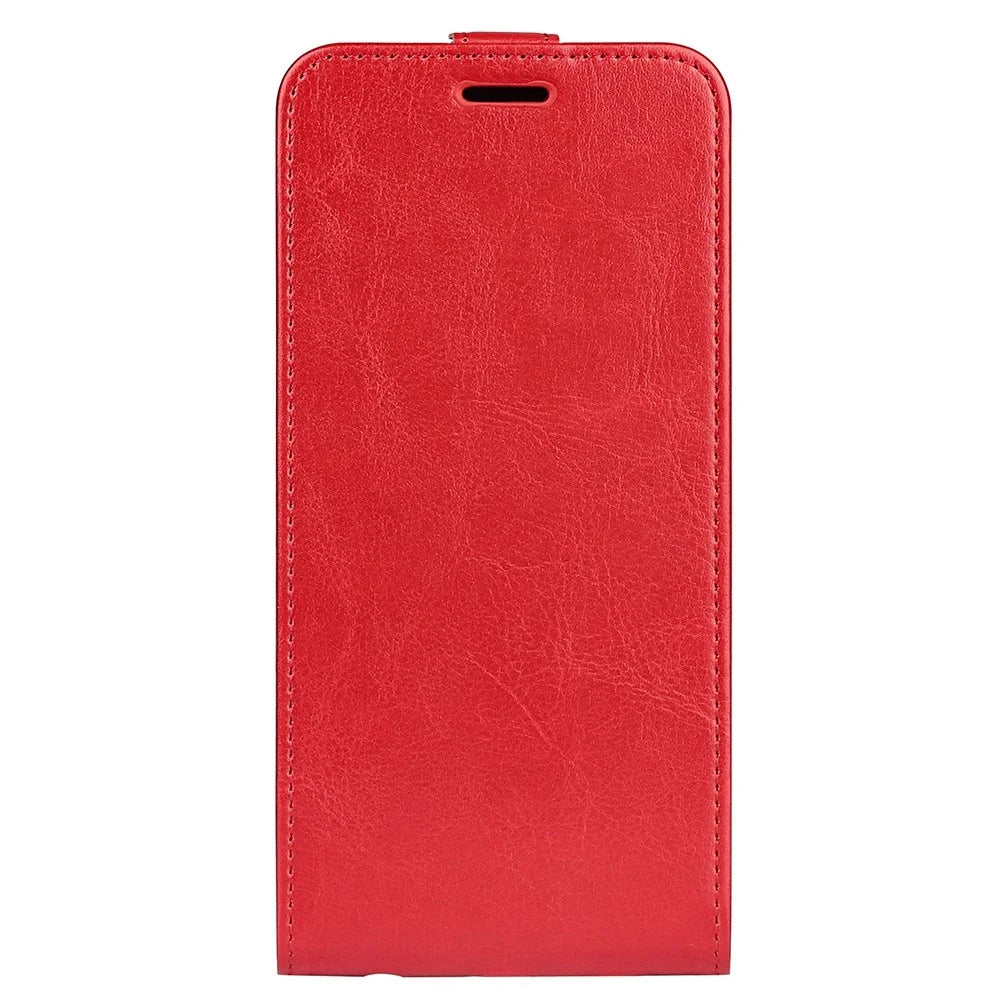 For Samsung Galaxy S23 Vertical Flip Phone Anti-drop Case Crazy Horse Texture Card Holder Leather Protective Cover - Red - 4