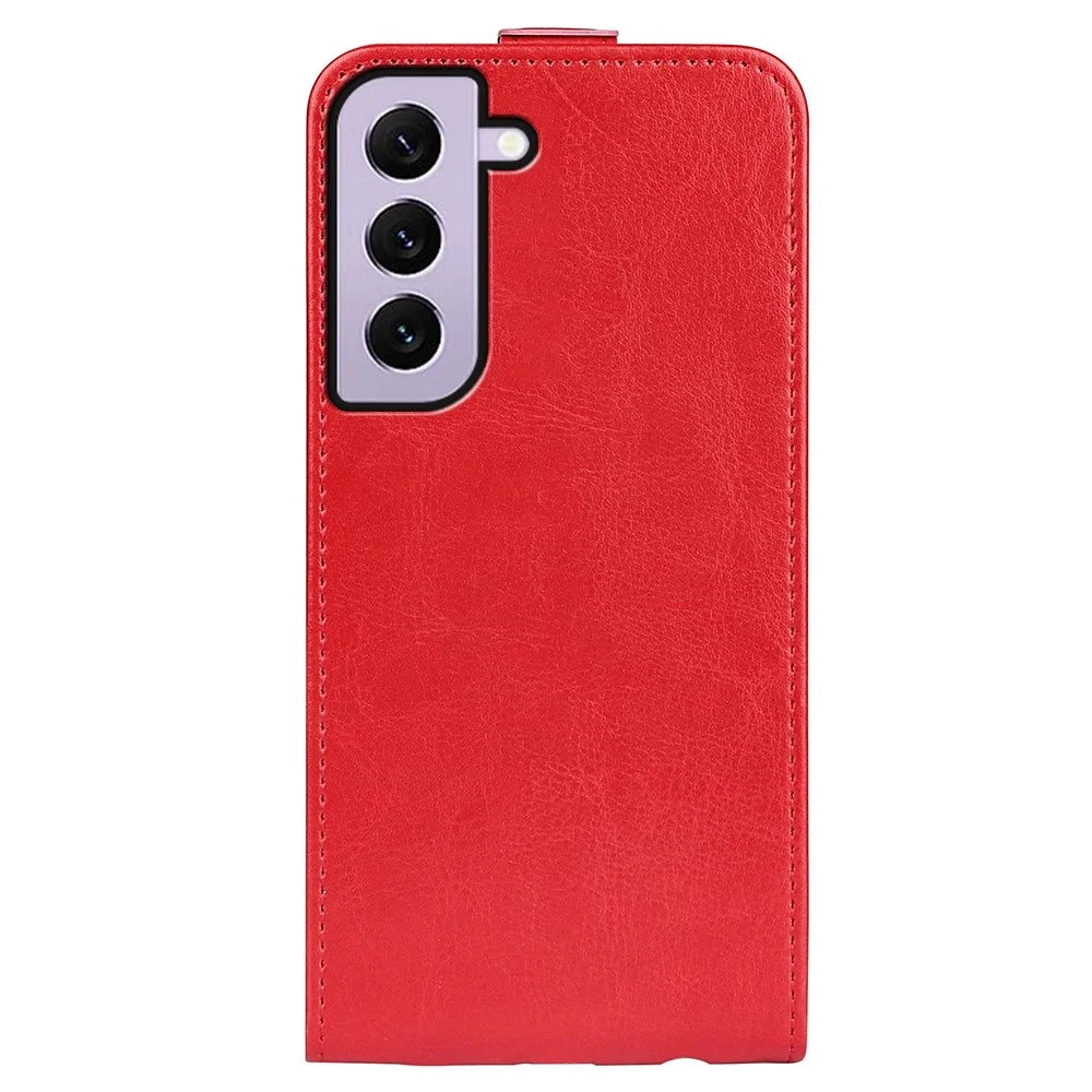 For Samsung Galaxy S23 Vertical Flip Phone Anti-drop Case Crazy Horse Texture Card Holder Leather Protective Cover - Red - 5