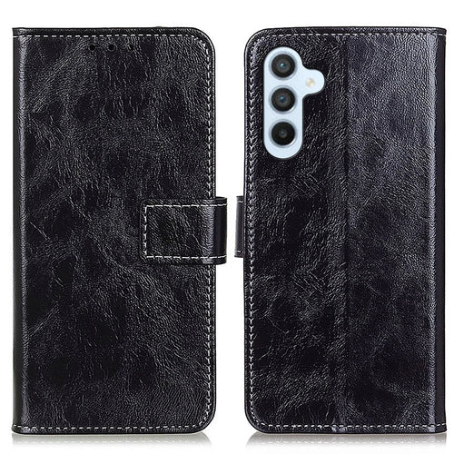 For Samsung Galaxy S25 FE Case Wallet Leather Phone Cover Crazy Horse Texture - Black - 1