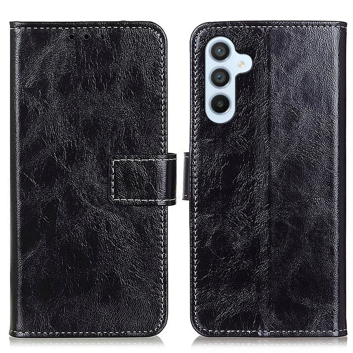 For Samsung Galaxy S25 FE Case Wallet Leather Phone Cover Crazy Horse Texture - Black - 1