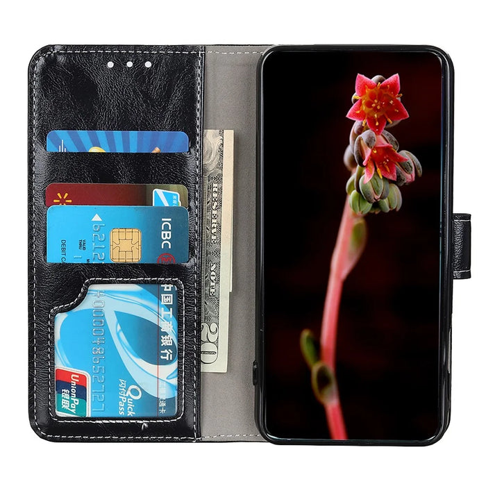 For Samsung Galaxy S25 FE Case Wallet Leather Phone Cover Crazy Horse Texture - Black - 3