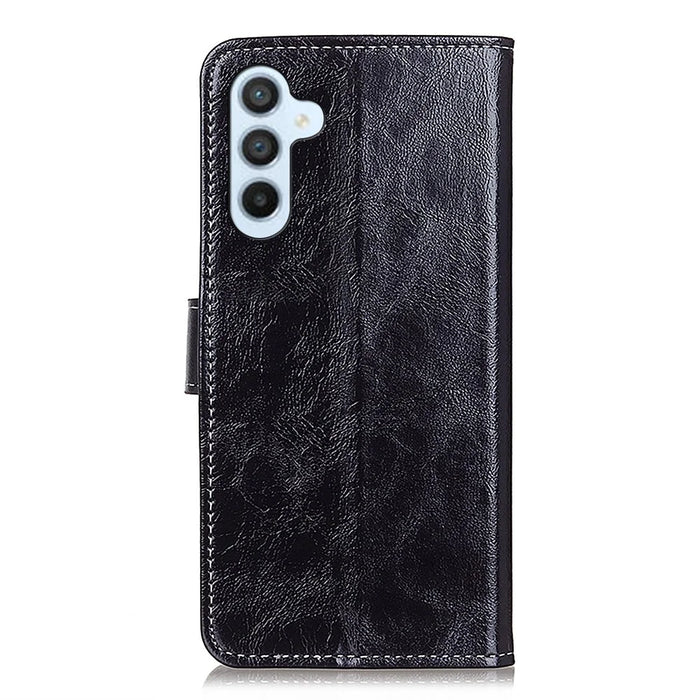 For Samsung Galaxy S25 FE Case Wallet Leather Phone Cover Crazy Horse Texture - Black - 6
