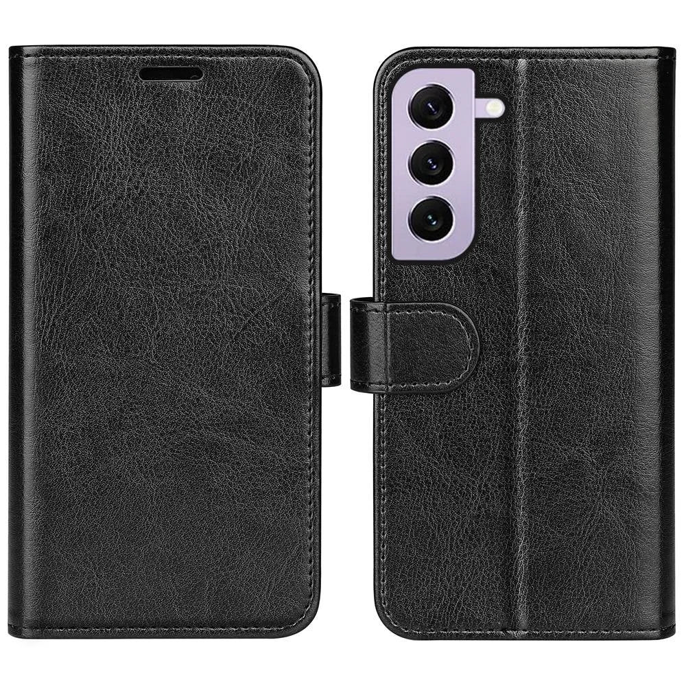 For Samsung Galaxy S23 PU Leather Stand Wallet Case Crazy Horse Texture Folio Flip Anti-scratch Phone Cover - Black - 1