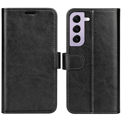 For Samsung Galaxy S23 PU Leather Stand Wallet Case Crazy Horse Texture Folio Flip Anti-scratch Phone Cover - Black - 1