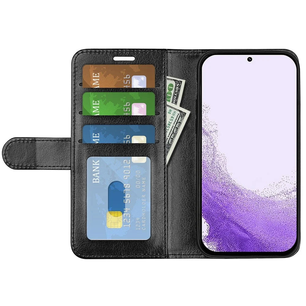 For Samsung Galaxy S23 PU Leather Stand Wallet Case Crazy Horse Texture Folio Flip Anti-scratch Phone Cover - Black - 2