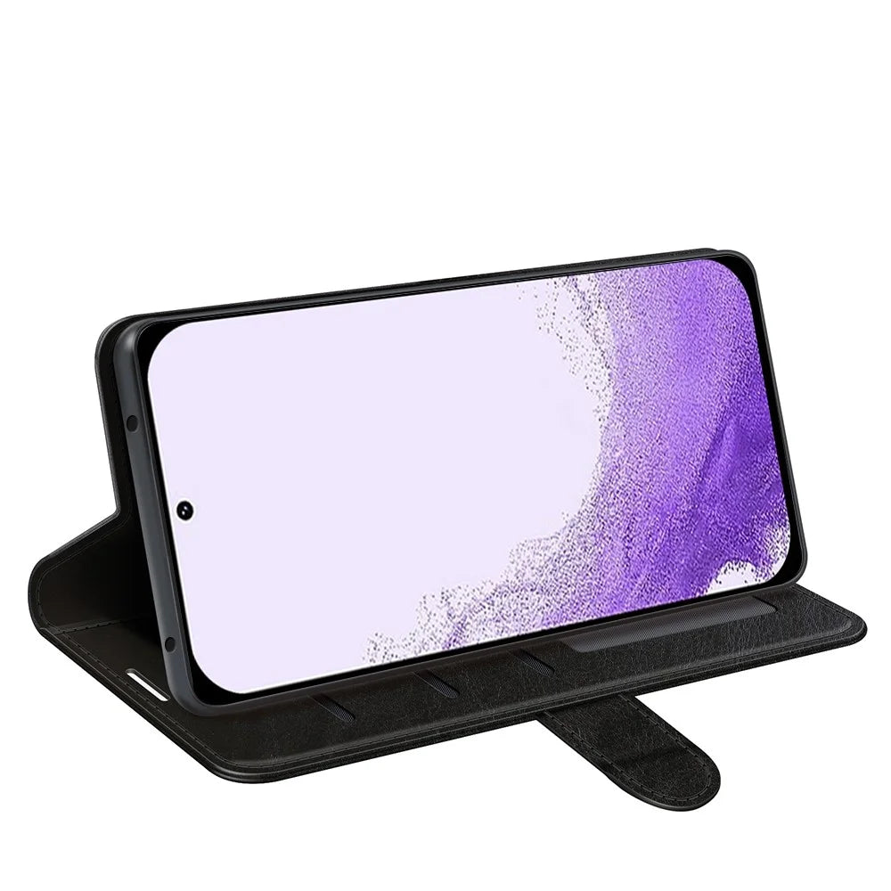 For Samsung Galaxy S23 PU Leather Stand Wallet Case Crazy Horse Texture Folio Flip Anti-scratch Phone Cover - Black - 3