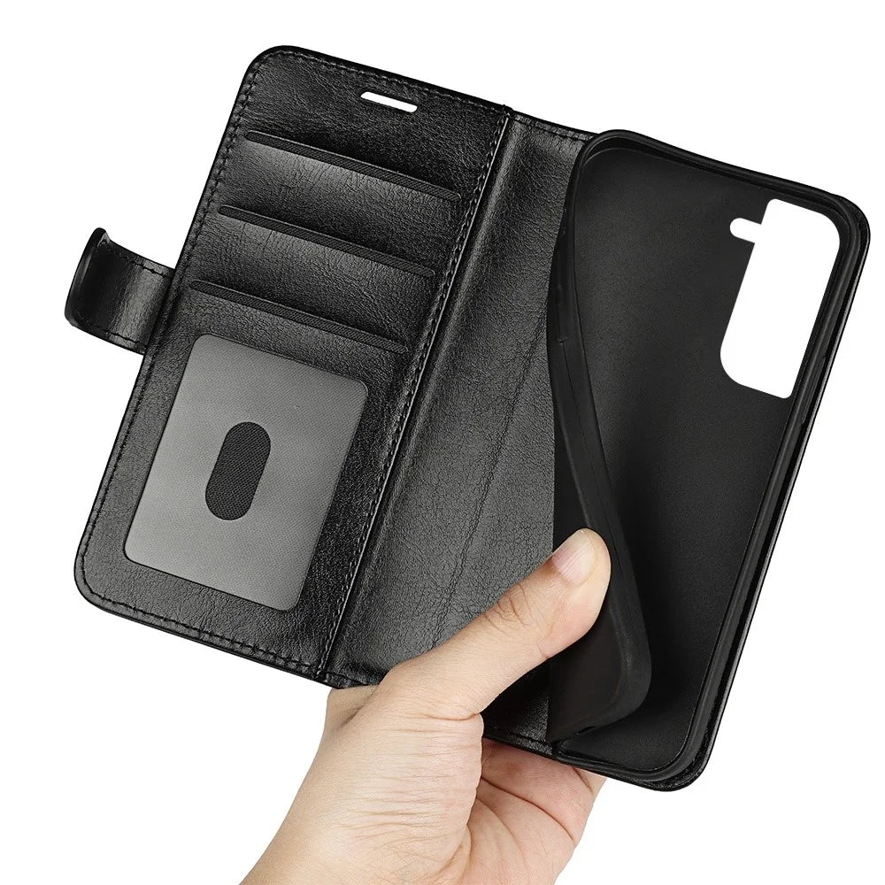 For Samsung Galaxy S23 PU Leather Stand Wallet Case Crazy Horse Texture Folio Flip Anti-scratch Phone Cover - Black - 4