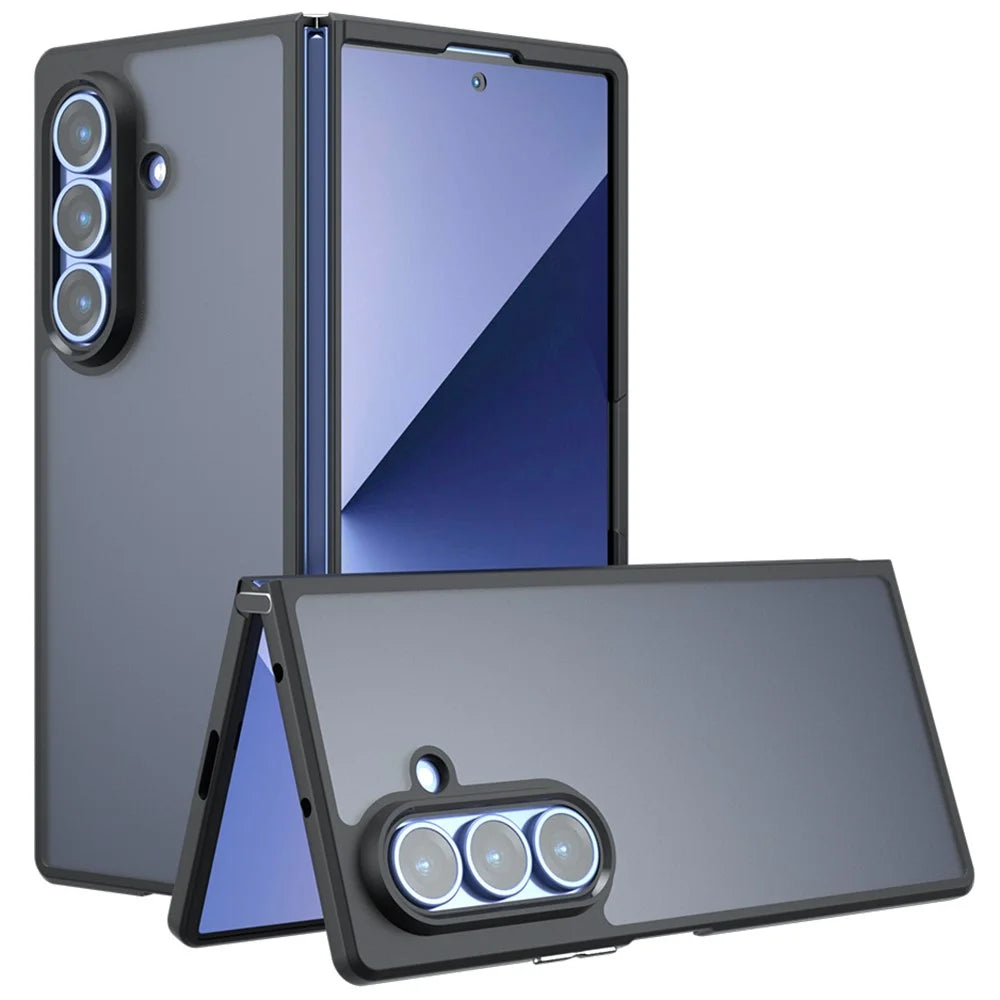 For Samsung Galaxy Z Fold7 5G Case Skin-Touch TPU + PC Matte Phone Back Cover, Transparent Black - 1