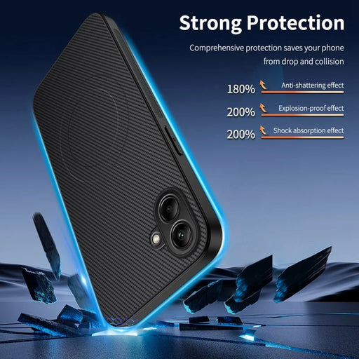 WANLONFENG TQ1 Series For Samsung Galaxy A08 4G / A07 4G Magnetic Case Carbon Fiber Texture PC TPU Phone Cover with 2Pcs Screen Films - Black - 2