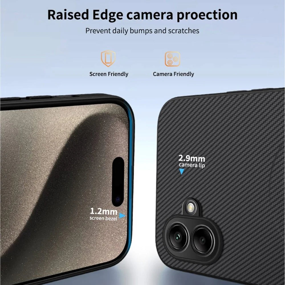 WANLONFENG TQ1 Series For Samsung Galaxy A08 4G / A07 4G Magnetic Case Carbon Fiber Texture PC TPU Phone Cover with 2Pcs Screen Films - Black - 3
