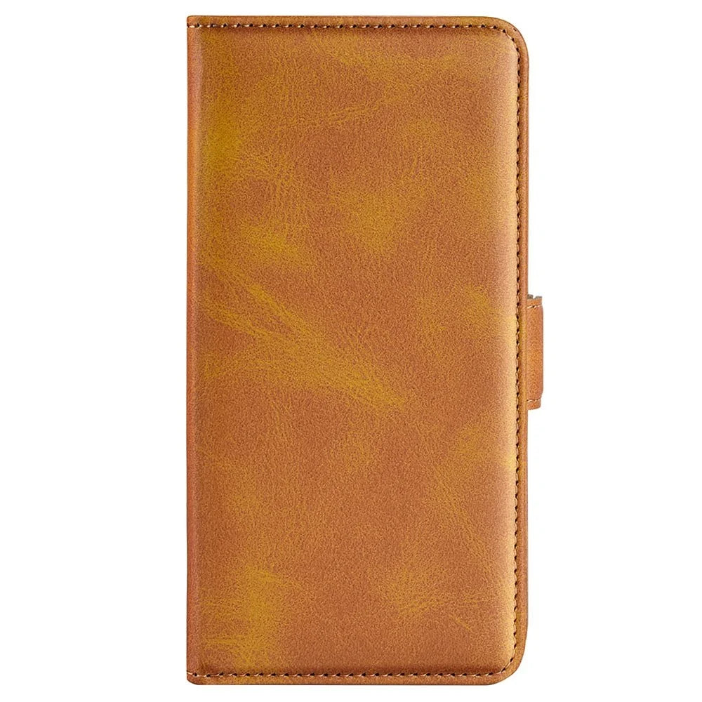 For Samsung Galaxy S23 Supporting Stand Wallet Cellphone Cover Calf Texture PU Leather Dual Magnetic Clasp Phone Case - Yellow - 5