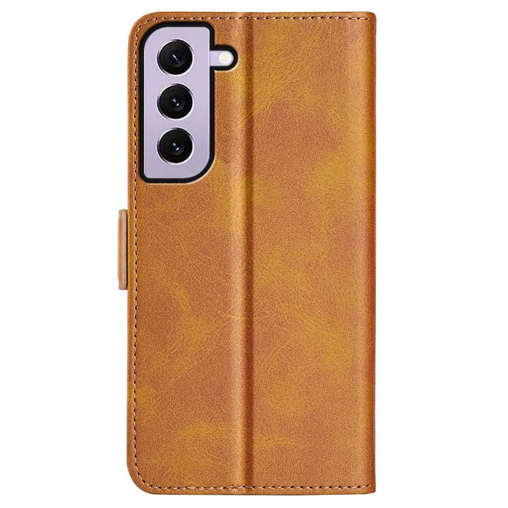 For Samsung Galaxy S23 Supporting Stand Wallet Cellphone Cover Calf Texture PU Leather Dual Magnetic Clasp Phone Case - Yellow - 6