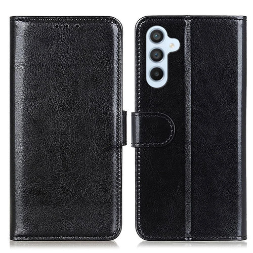 For Samsung Galaxy S25 FE Case Crazy Horse Texture PU Leather Phone Stand Cover - Black - 1