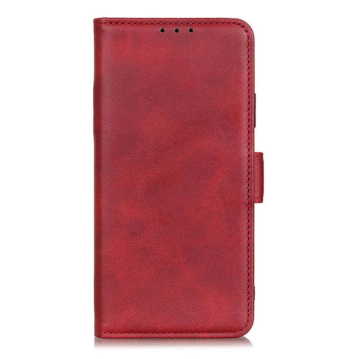 For Samsung Galaxy S25 FE Case Stand Cowhide Texture PU Leather Phone Cover - Red - 5