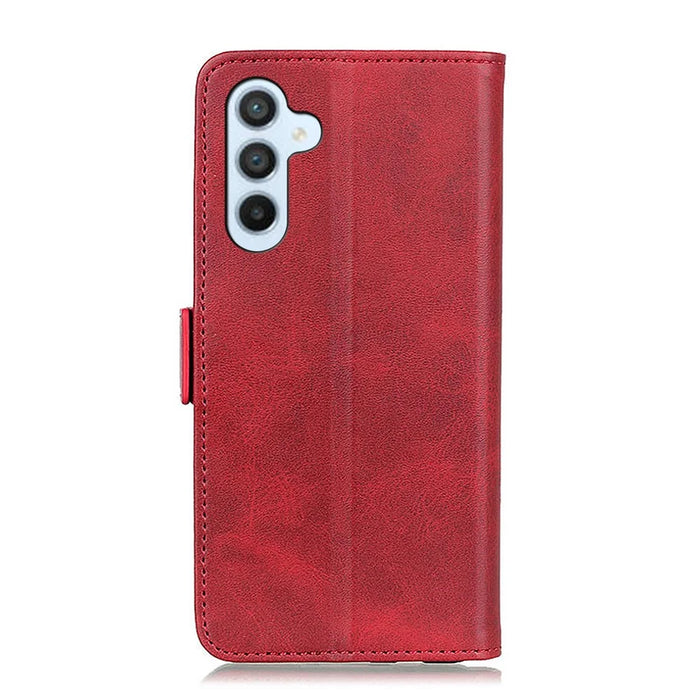 For Samsung Galaxy S25 FE Case Stand Cowhide Texture PU Leather Phone Cover - Red - 6